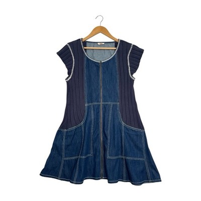 denim swing mini dress Short-Sleeve Denim Mini Swing Dress