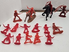 VTG 1970s Lot of 16 Timmee Red Plastic 70mm Cowboys  Indians Western Toys A1
