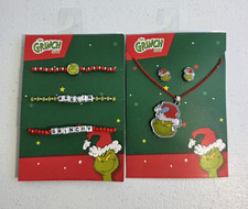 The Grinch Necklace, Stud Earrings,  Stretch Bracelet Christmas Jewelry Set