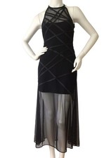 Tadashi Black Halter Neck Sleeveless Mesh Maxi Dress Sheer Size M Formal