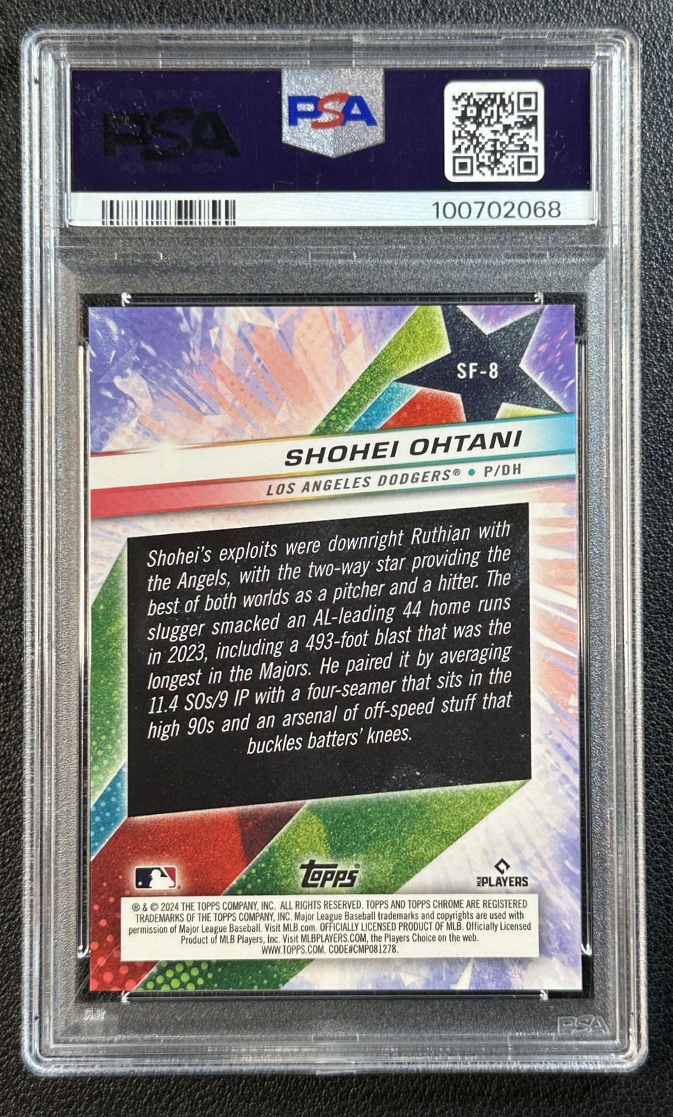 SHOHEI OHTANI PSA 10 2024 TOPPS COSMIC CHROME STARFRACTOR RED FLR REFRACTOR 5/5 view 2