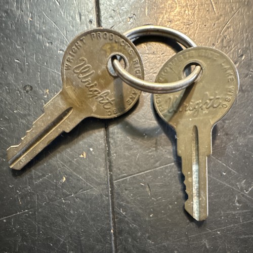 Vintage Wright Products Keys (2) used  MM338 made in Rice Lake Wisconsin  