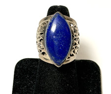 Statement Estate Vintage Sterling Silver Lapis Lazuli Ring Size 7 1/2- 16.2 Gram