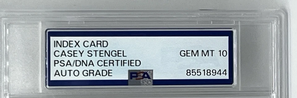 Casey Stengel Auto 3x5 Index – PSA/DNA GEM MT 10 – Yankees, MLB Hall of Fame - Image 3 of 4