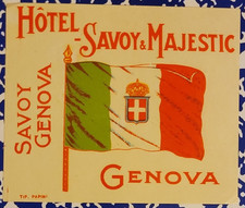 Hotel Savoy Majestic Genova Italy Vintage Luggage Label 1920