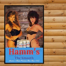 Hamm's Beer Poster Vintage Syle 18x24 2 Sexy Women Bar Man Cave Wall Art Decor