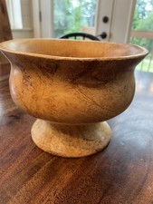 Handmade Signed Wood Pedastal Turned Bowl Red Maple 7.25  Wide 5.25  Tall