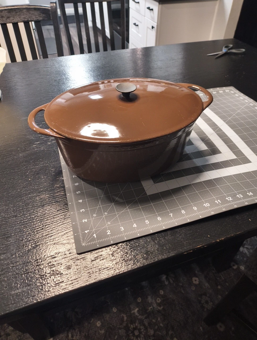 Vintage Cousances France #20 Brown Enameled Handled Dutch Oven Covered Dish