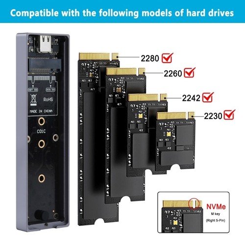 M.2 Double Protocol External Enclosure Aluminum SSD Case for 2230 2242 2260 2280 - Photo 4/9