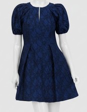 Vince Camuto Women's Blue Jacquard Floral Fit & Flare Pullover Dress Size 16