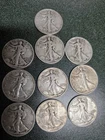 Lot Of (10) Circulated Walking Liberty half dollar 90% silver