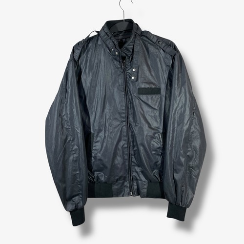 Vintage Pere Mar Bomber Jacket Mens L Black Full Zip Lightweight Coat Retro