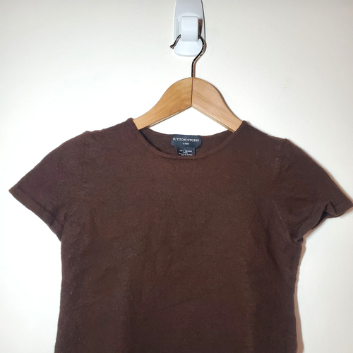 Sutton Studio Classic 100% Merino Wool Short Sleeve Sw, BRN, Measurements Listed - Picture 2 of 6