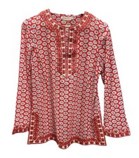 Tory Burch Jayne Nantucket Red Daisy Floral Embroidered Cotton Tunic