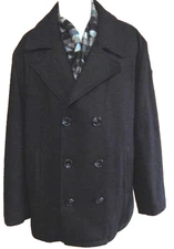 JOHN ASHFORD MENS BLACK WOOL BLEND PEACOAT WOOL COAT WOOL JACKET SCARF~XL