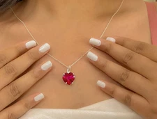 15 Ct Natural Red Ruby Pendant 925 Sterling Silver Heart Cut Gemstone Jewelry