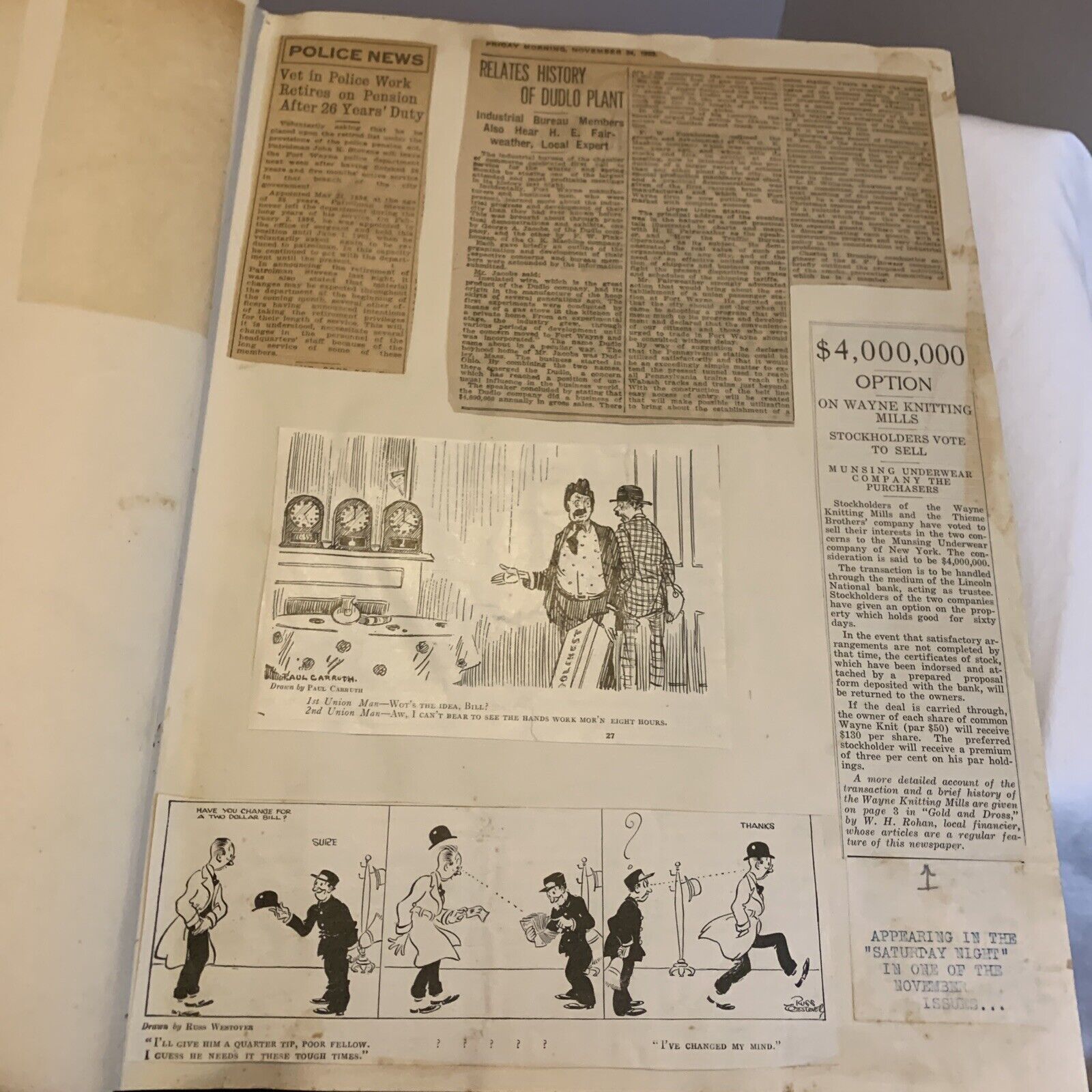 20th Century Scrapbook with INdiana News Clippings + Ephemera - 1920's, 20 Pages