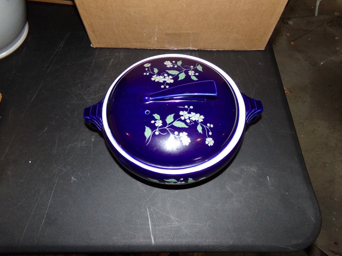 HALL キャセロール VINTAGE HALL USA BLUE COBOLT BLUE FLORAL CASSEROLE DISH W/HANDLES