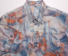 Vintage 1970s Unbranded Abstract Polyester Banded Polo Made in USA XL Shirt