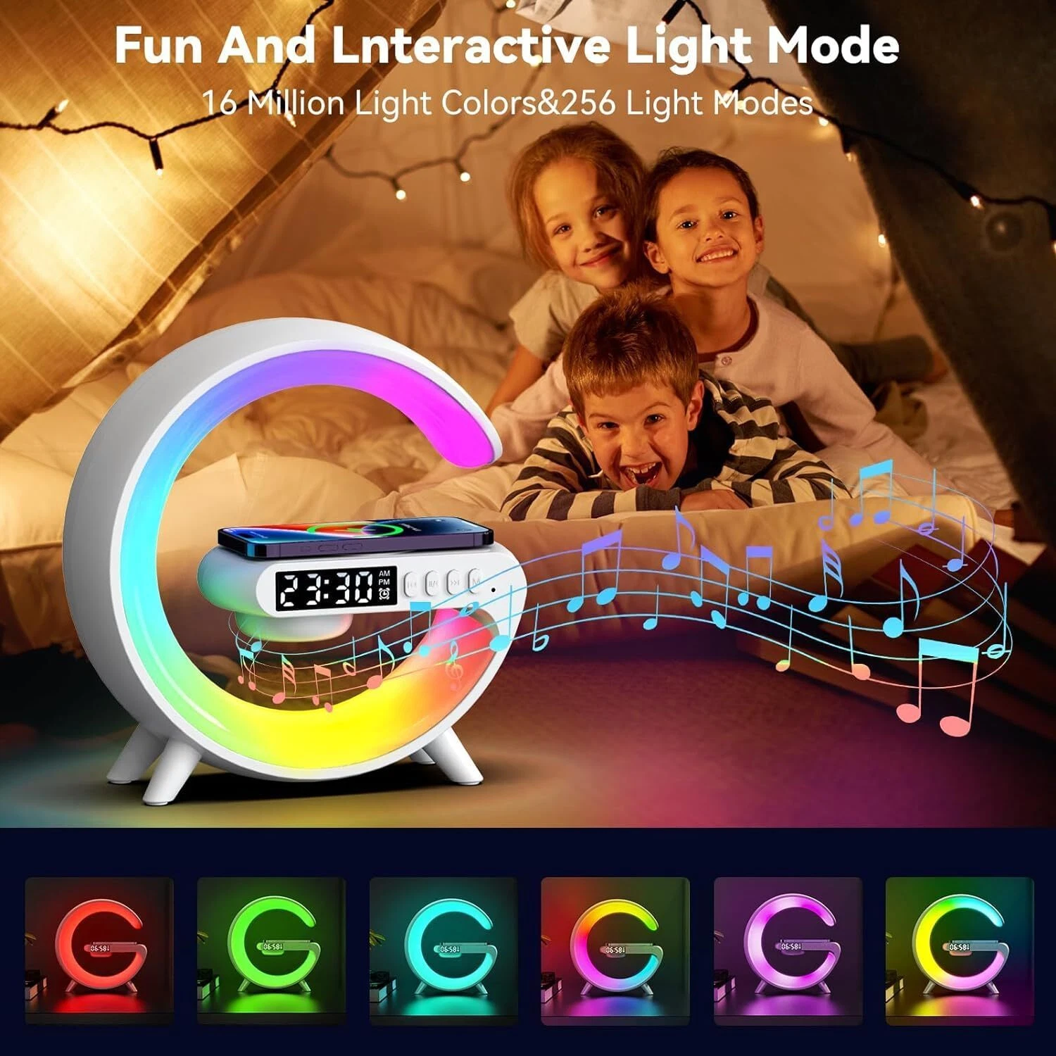 Smart LED Lamp G Bluetooth Speaker Wireless Charger RGB Alarm Clock Night Light - Picture 2 of 27