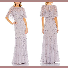NEW 698 Mac Duggal 14 Embellished Cape Sleeve Trumpet Gown in Lilac Q687