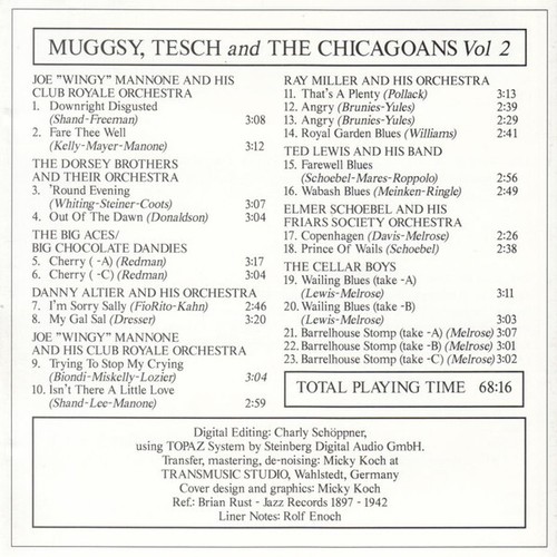 Various / Muggsy, Tesch And The Chicagoans Vol. 2 / CD / Jazz / Blues / Village - Picture 2 of 2