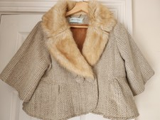 Almost Famous Cropped Tweed Jacket. Faux Fur Collar.