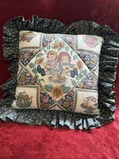 Vintage Raggedy Ann And Andy Pillow Ruffled Edge- Quilt Floral Green