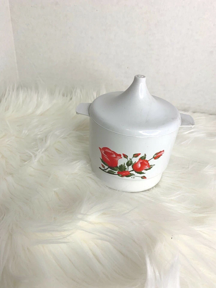 Plato de azúcar de plástico Melaform con tapa blanco con rosas rojas  Foto 2 de 4