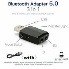 USB 3in1 Bluetooth 5.0 Audio Transmitter/Receiver Adapter For TV PC CAR Speaker