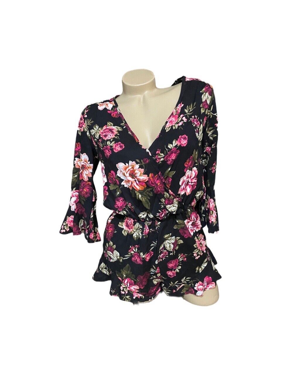 Black Floral Ruffle Romper Small Ambiance - image 1