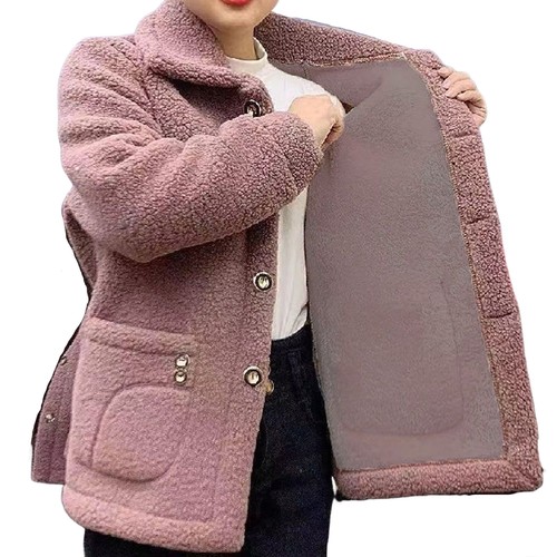 Women Sherpa Lined Lapel Coat Winter Warm Fleece Jacket Padded Cardigan Outwear - Picture 2 of 14