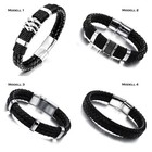 Herren Echtleder Armband Lederarmband Edelstahl Silber Magnetverschluss Leder