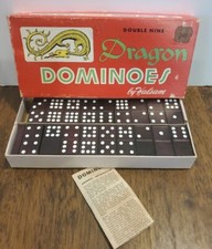 Vintage Double Nine Dragon Dominoes Halsam 55 Wood Tiles Set no920 Original Box