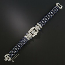 Art Deco 925 Solid Silver Royal Blue Sapphire 73.24CT & White CZ Women Bracelet