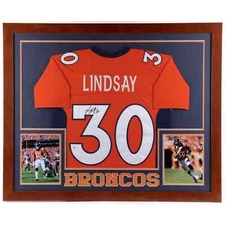 Phillip Lindsay Signed 35.5x43.5 Custom Framed Jersey Display (Beckett COA)