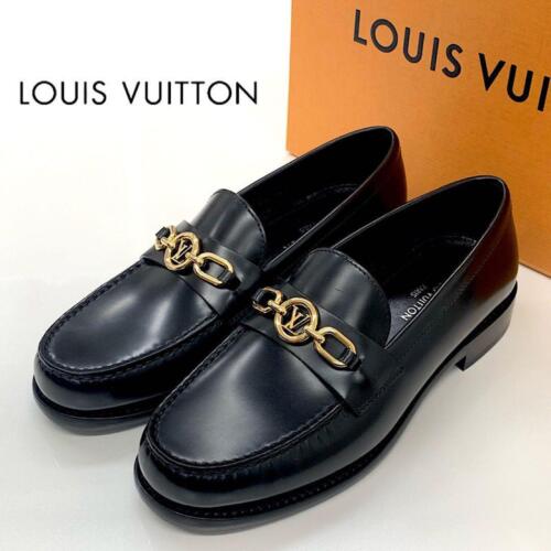 LOUIS VUITTON Orsa Line Leather Loafers Black LV Circle Size36 US6 WithBox - Afbeelding 1 van 24