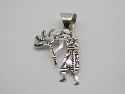 NATIVE AMERICAN NAVAJO INDIAN TAFOYA 14K GOLD STERLING SILVER KOKOPELLI PENDANT