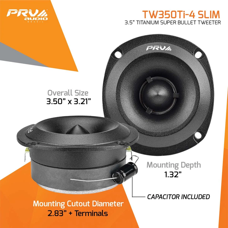 2x PRV 240W Super Tweeter Poco Profundo TW350Ti-4 DELGADO 3.5" Bala 4 Ohmios Titanio Foto 4 de 4