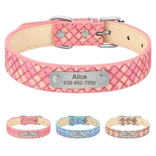 Personalized Dog Collar Soft Leather Custom Name ID Engraved Tag Adjustable S-XL