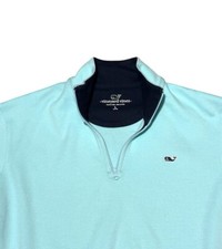 Vineyard Vines 1/4 Zip Whale Logo Pullover Aqua Girl  s Size L 16-18 