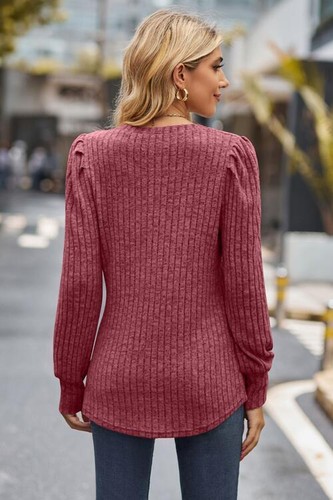 Ribbed Round Neck Long Sleeve Knit Top - Picture 18 of 24