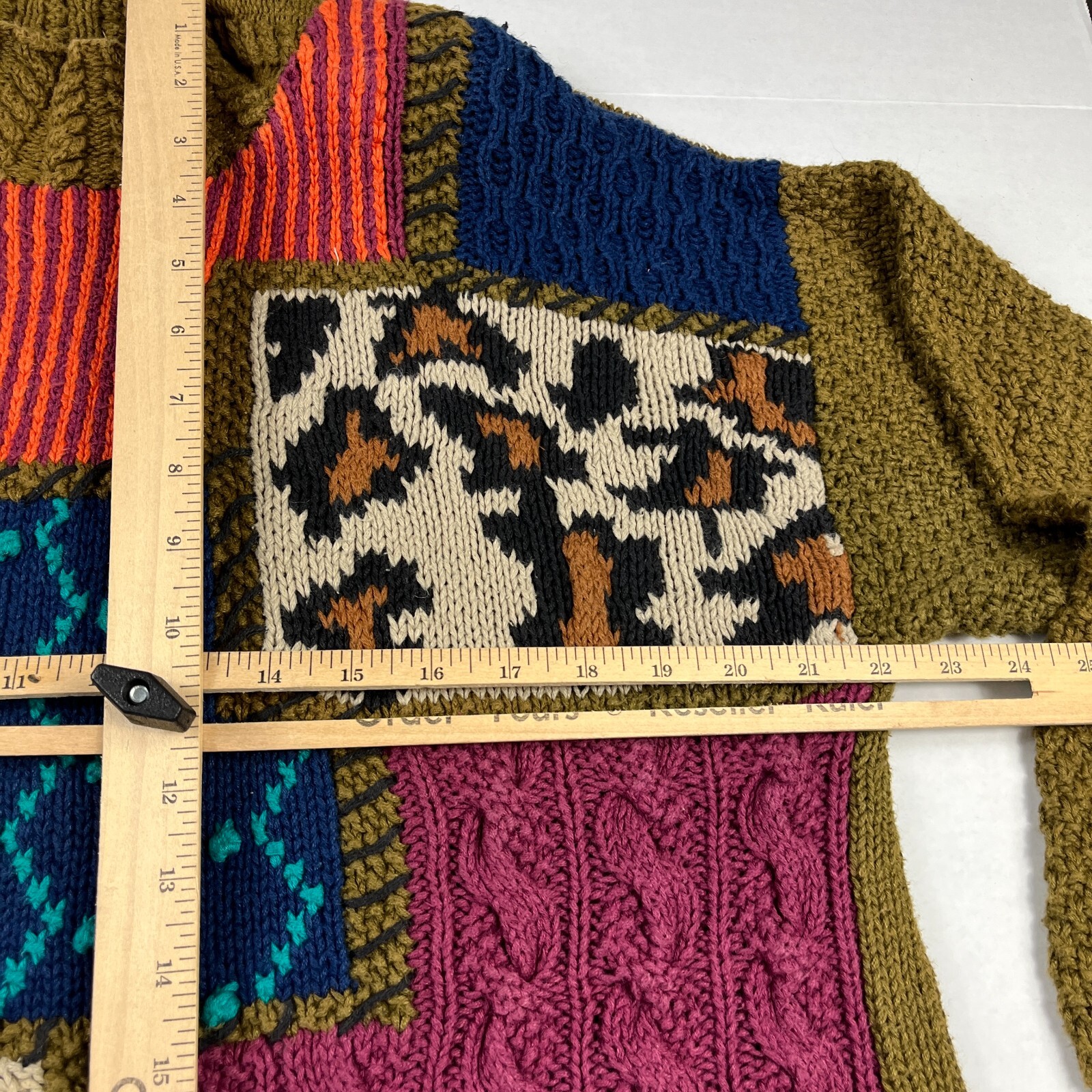 Outlander Patchwork Mock Neck Sweater Cable Knit … - image 7