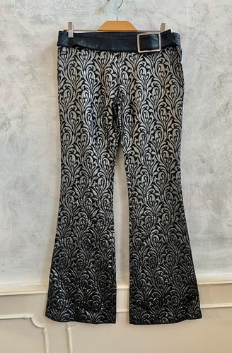 Stivali MISS SIXTY argento nero broccato floreale taglio svasato Y2K pantaloni vita bassa 16 - Foto 2 di 7