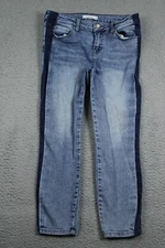 Cello Jeans Junior 9 Blue Mid Rise Straight Leg Accent Stripe Whiskering Washout