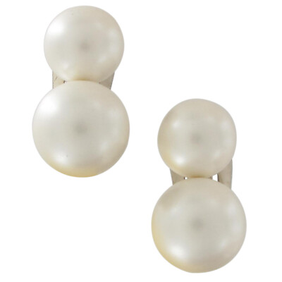 Laguna Vintage Two Beaded White Faux Pearl Clip On Earrings 7/8''