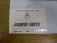 30/01/1988 Ticket: Coventry City v Watford [FA Cup] [Godiva Suite]. Thanks for v