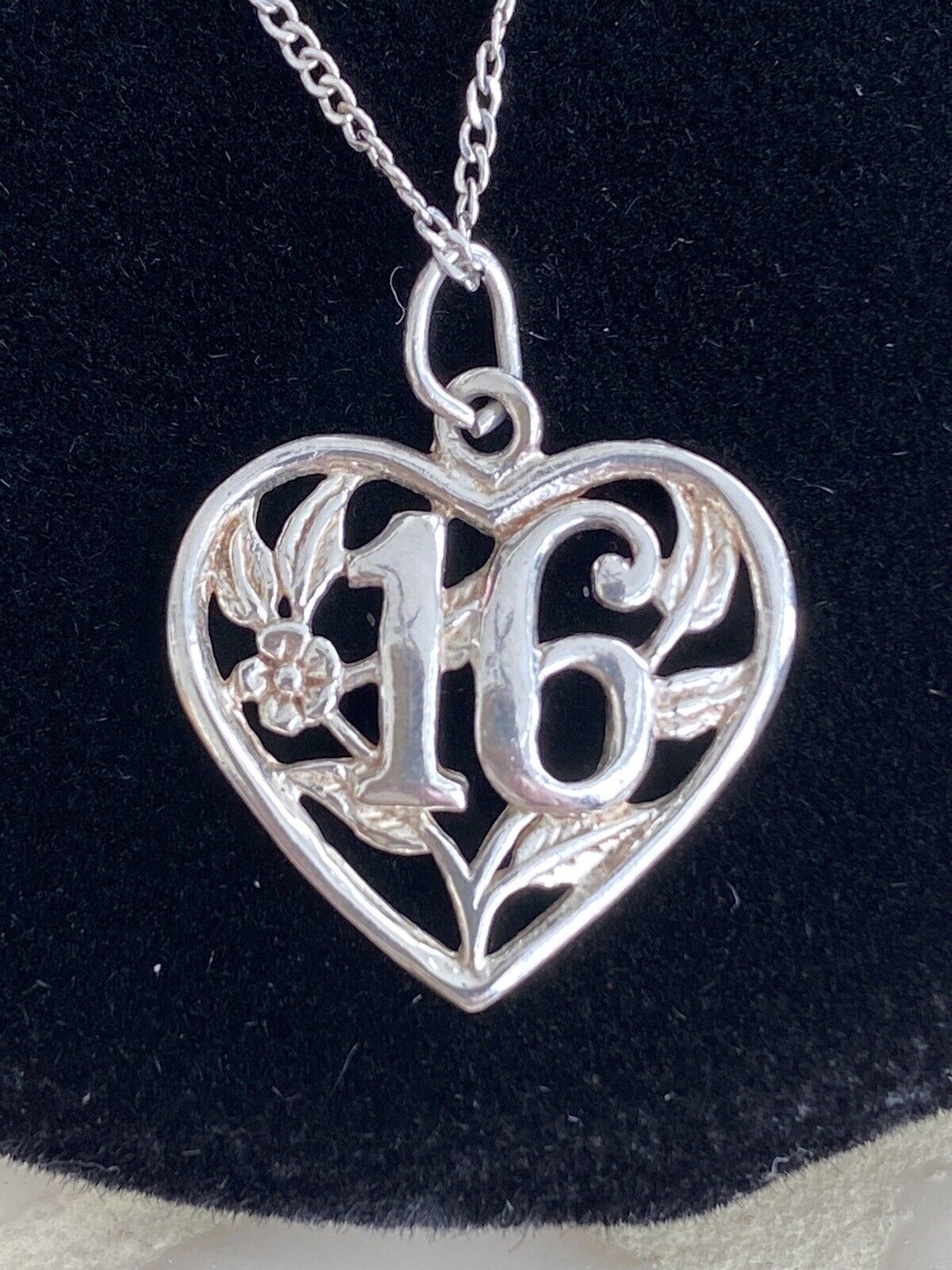Sterling Silver Sweet 16 Heart Flower Necklace Pe… - image 1