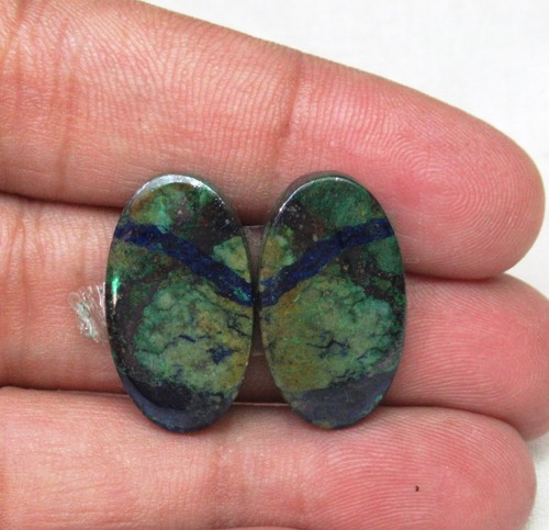 Natural Azurite Malachite Pair Cabochon Oval 29.10 Cts Loose Gemstone H 2104 - Picture 2 of 3