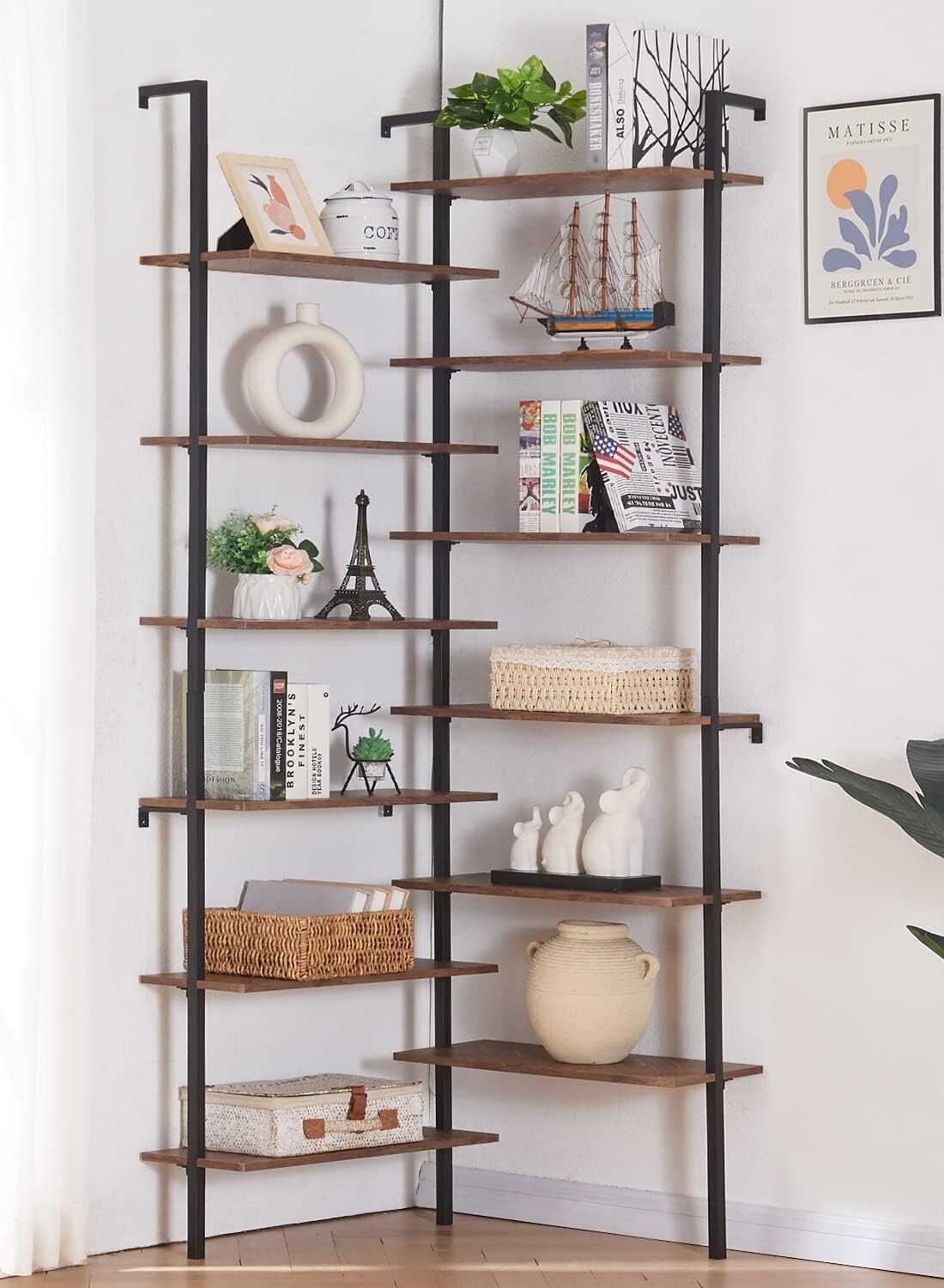 HOMISSUE Corner Bookshelf,12-Tier L Shaped Bookshelf, Double 12-Tier, Brown